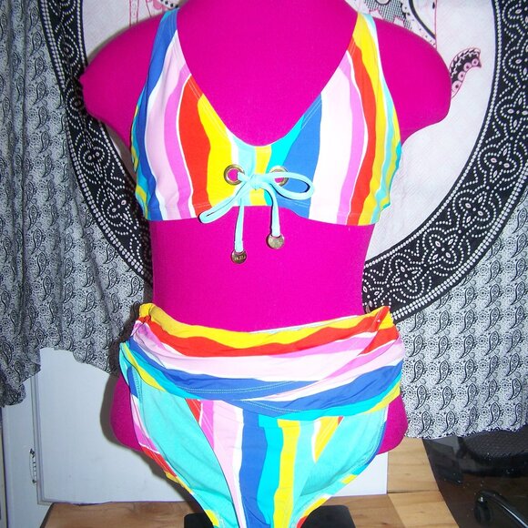 Bleu Rod Beattie Colorful Rainbow Bikini Sz 10 - Picture 1 of 8